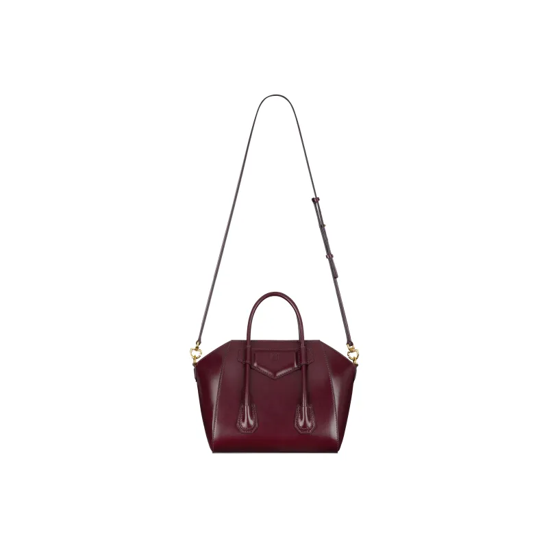 Givenchy Mini Antigona Lock Bag In Box Leather Oxblood Red-2