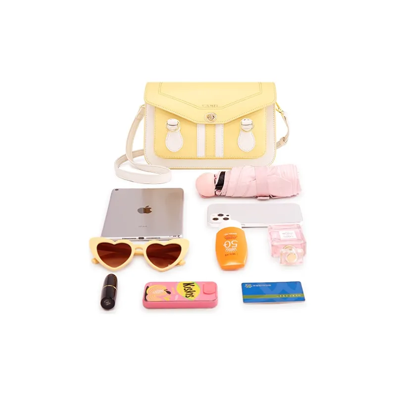 Sound For Life PU Shoulder Bag Satchel Bag Messenger Bag Shoulder Bag Medium Size Women's Ecru/Yellow-7