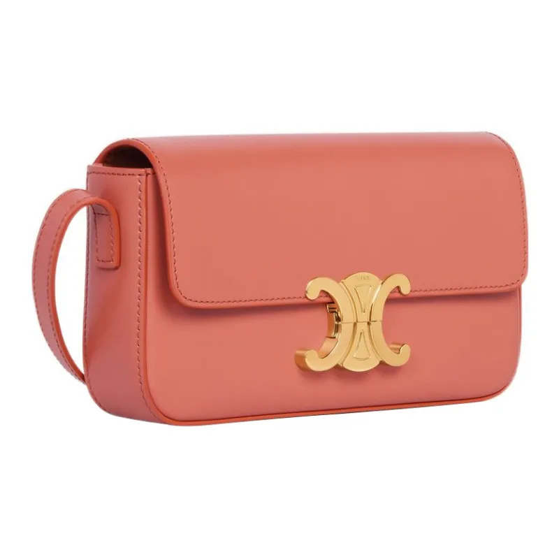 CELINE Triomphe Shiny Calfskin Small Square Bag Crossbody Bag Shoulder Bag Women's Red Terracotta-2