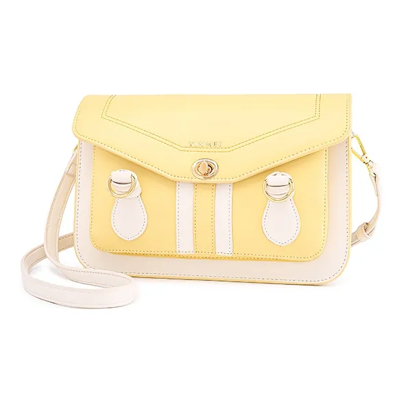 Sound For Life PU Shoulder Bag Satchel Bag Messenger Bag Shoulder Bag Medium Size Women's Ecru/Yellow-5
