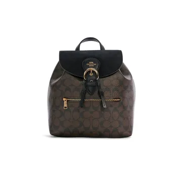 COACH Kleo Pebbled Leather Backpack Large Size Women's Dark Brown Multicolor With Brown And Black