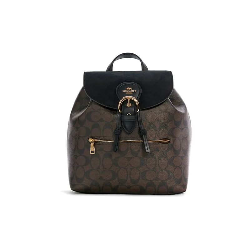 COACH Kleo Pebbled Leather Backpack Large Size Women's Dark Brown Multicolor With Brown And Black-0