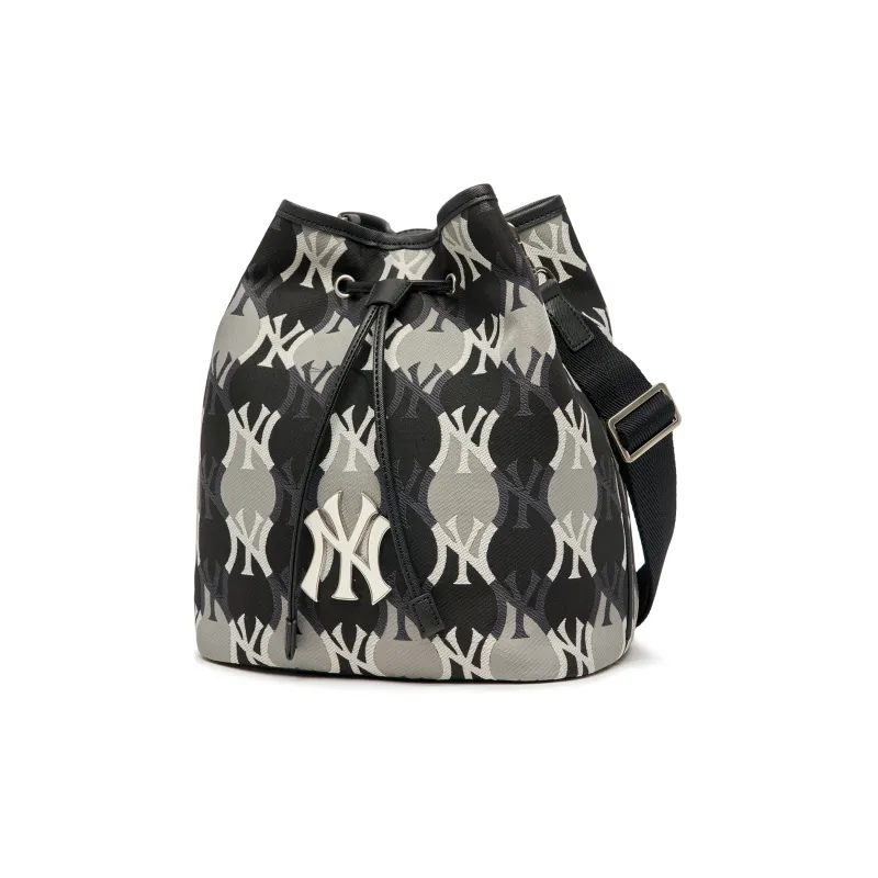 MLB Synthetic Leather Bucket Bags Shoulder Bag Crossbody Bag Large Size Unisex Black Gray Color-2