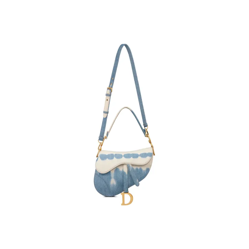 DIOR Denim Tie Dye Saddle Bag Shoulder Bag Crossbody Bag Handbag Women's Blue-4