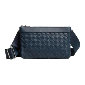 Bottega Veneta Cow Leather With Fabric Messenger Bag, Shoulder Bag, Crossbody Bag Men's Dark Blue