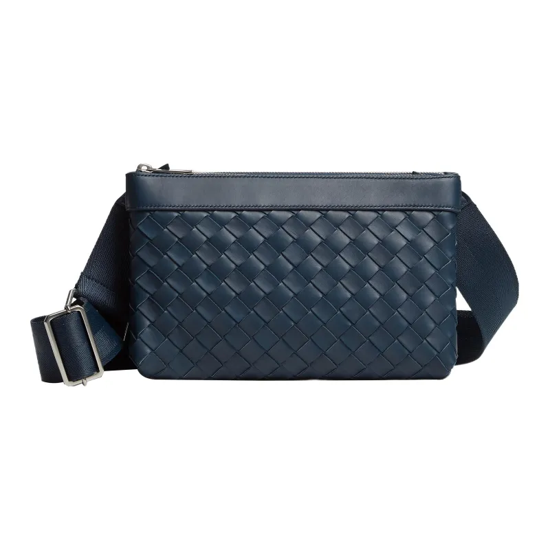 Bottega Veneta Cow Leather With Fabric Messenger Bag, Shoulder Bag, Crossbody Bag Men's Dark Blue-0