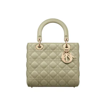 DIOR Lady Dior Sheepskin Daisie Bag Shoulder Bag Crossbody Bag Handbag Medium Size Women's Gray Green