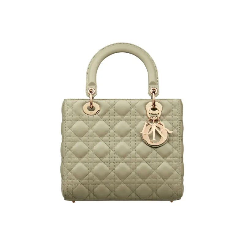 DIOR Lady Dior Sheepskin Daisie Bag Shoulder Bag Crossbody Bag Handbag Medium Size Women's Gray Green-0
