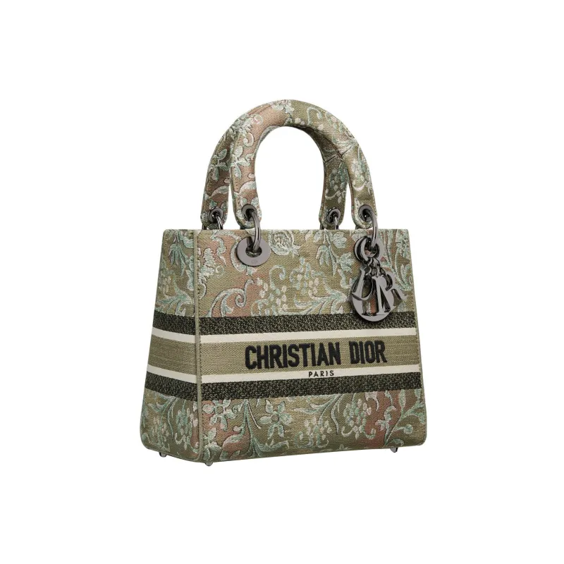 DIOR Lady D-Lite Embroidery Daisie Bag Tote Bag Shopping Bag Handbag Medium Size Women's Green-2