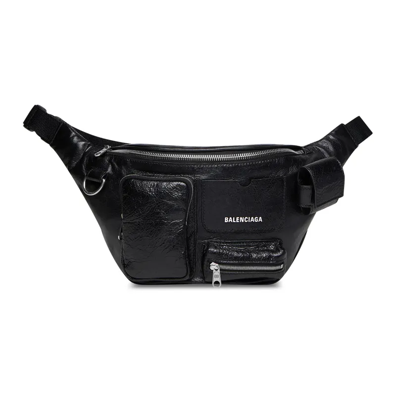 Balenciaga Superbusy Fine Grained Sheepskin Fanny Pack Men's Black-0