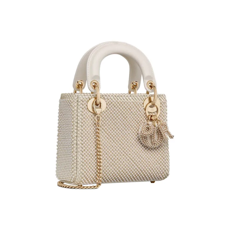 DIOR Lady Dior Beaded Embroidered Cow Leather Daisie Bag Shoulder Bag Crossbody Bag Handbag Mini Women's White-1