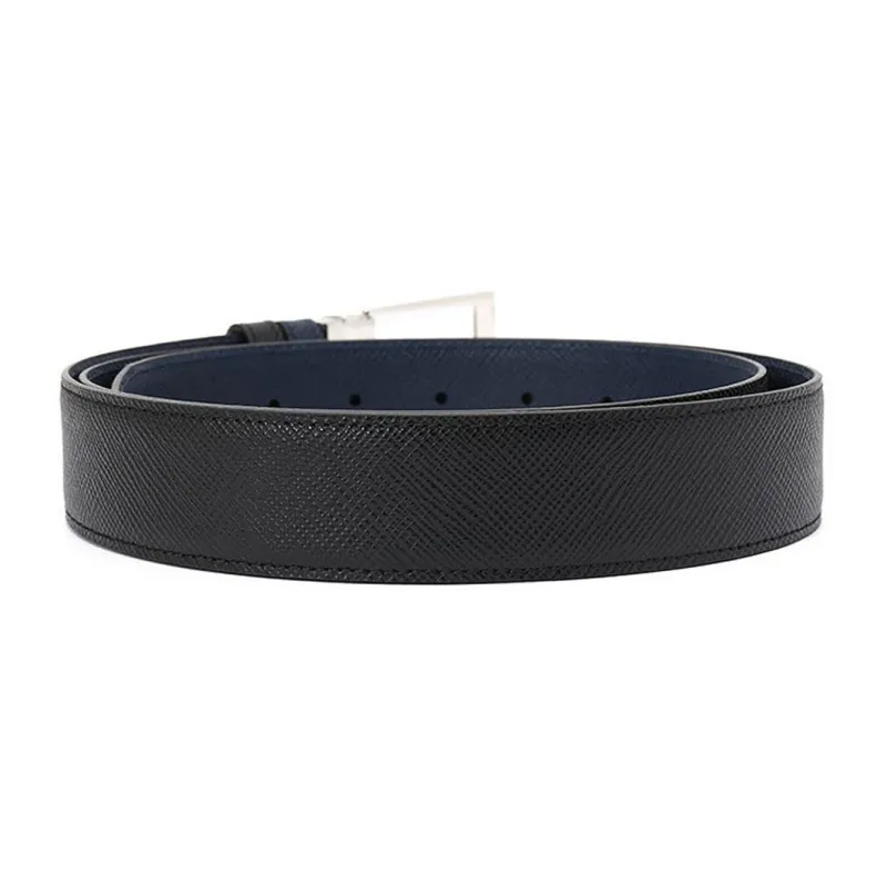 MONTBLANC Large Class Collection Business Double Sided Two Tone Dual Use Leather Belt Men's Black/Blue Width  3.5cm-2
