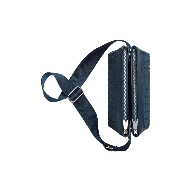 Bottega Veneta Cow Leather With Fabric Messenger Bag, Shoulder Bag, Crossbody Bag Men's Dark Blue-2