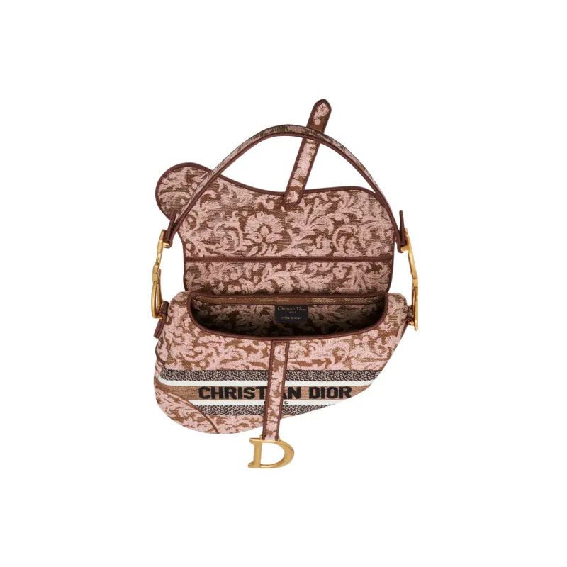 DIOR Embroidery Saddle Bag, Shoulder Bag, Crossbody Bag, Handbag Women's Pink-3