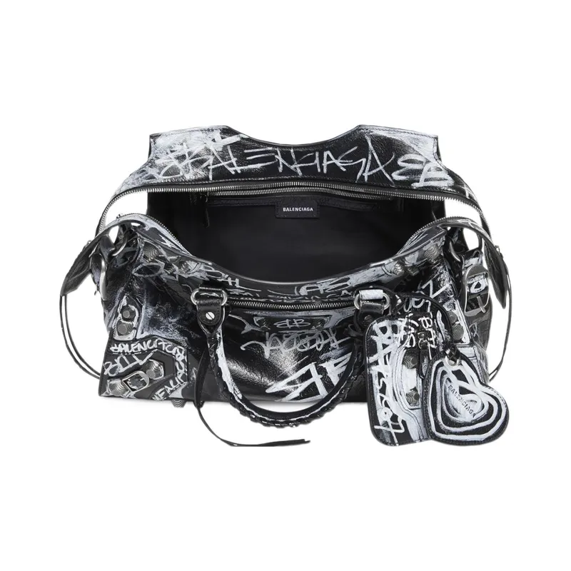 Balenciaga Neo Cagole City Fine Grained Sheepskin Shoulder Bag Crossbody Bag Handbag Regular Women's Black/White-4