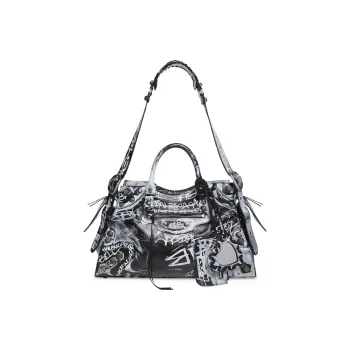 Balenciaga Neo Cagole City Fine Grained Sheepskin Shoulder Bag Crossbody Bag Handbag Regular Women's Black/White