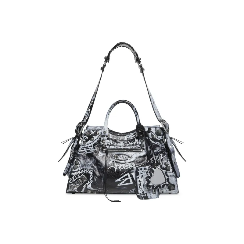 Balenciaga Neo Cagole City Fine Grained Sheepskin Shoulder Bag Crossbody Bag Handbag Regular Women's Black/White-0