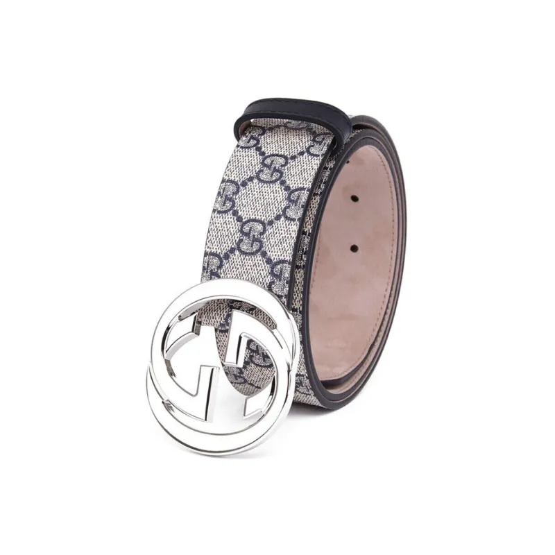 GUCCI Double G Smooth Buckle Leather Belts Men's Beige Width  4cm-2