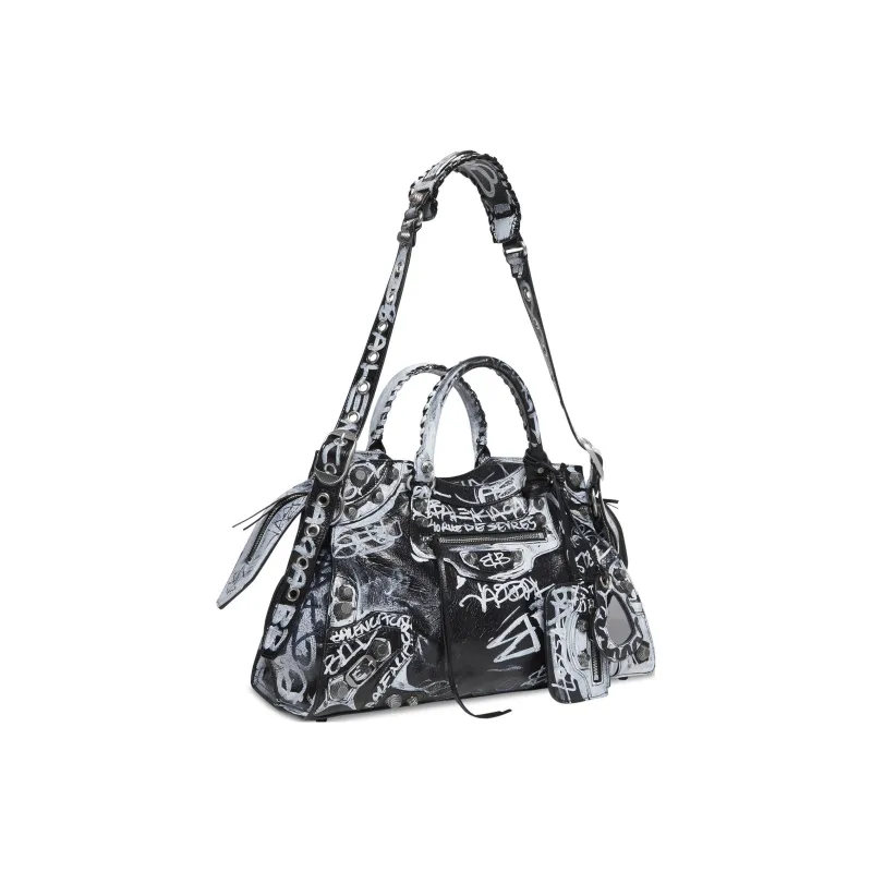 Balenciaga Neo Cagole City Fine Grained Sheepskin Shoulder Bag Crossbody Bag Handbag Regular Women's Black/White-2