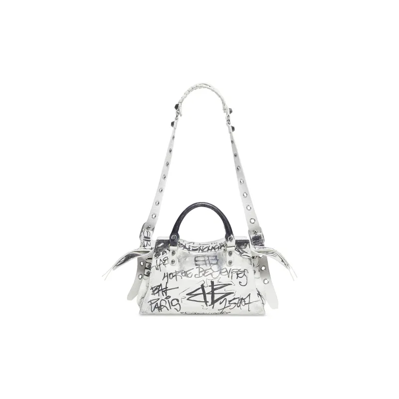 Balenciaga Neo Cagole Fine-Grained Sheepskin Shoulder Bag Crossbody Bag Handbags Extra Small Women's Black White-3