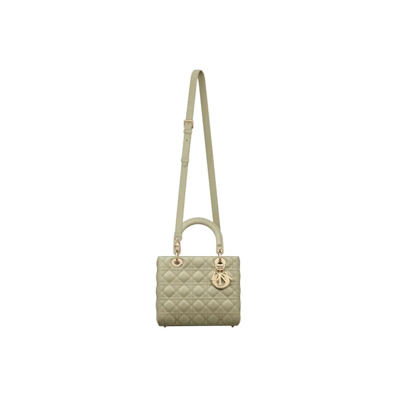 DIOR Lady Dior Sheepskin Daisie Bag Shoulder Bag Crossbody Bag Handbag Medium Size Women's Gray Green-4