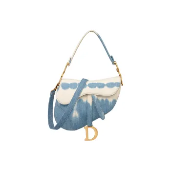 DIOR Denim Tie Dye Saddle Bag Shoulder Bag Crossbody Bag Handbag Women's Blue
