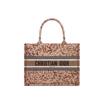 DIOR BookTote Embroidery Tote Bag Shopping Bag Handbag Medium Size Women's Pink
