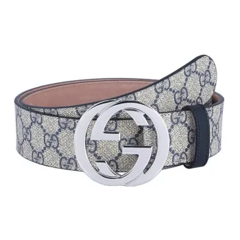 GUCCI Double G Smooth Buckle Leather Belts Men's Beige Width  4cm