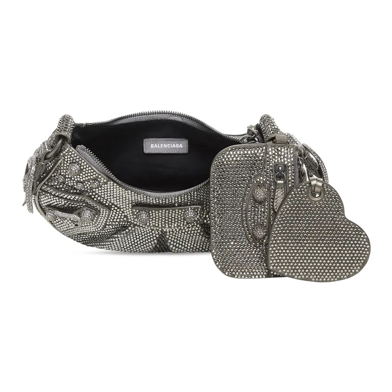 Balenciaga Le Cagole Shoulder Bag Xs Dark Grey Suede With Rhinestones-5