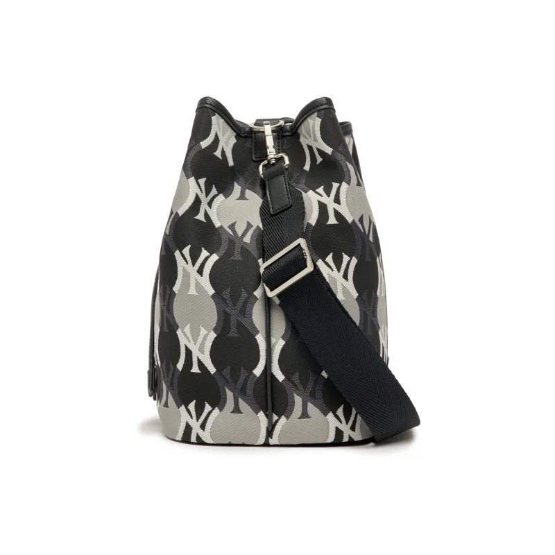 MLB Synthetic Leather Bucket Bags Shoulder Bag Crossbody Bag Large Size Unisex Black Gray Color-3