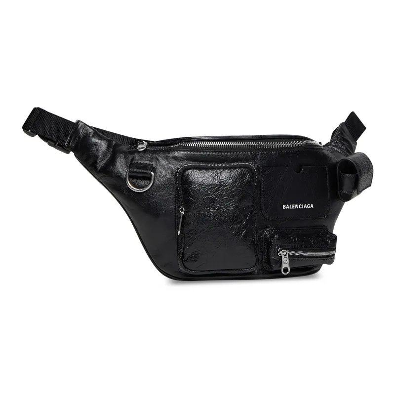 Balenciaga Superbusy Fine Grained Sheepskin Fanny Pack Men's Black-1