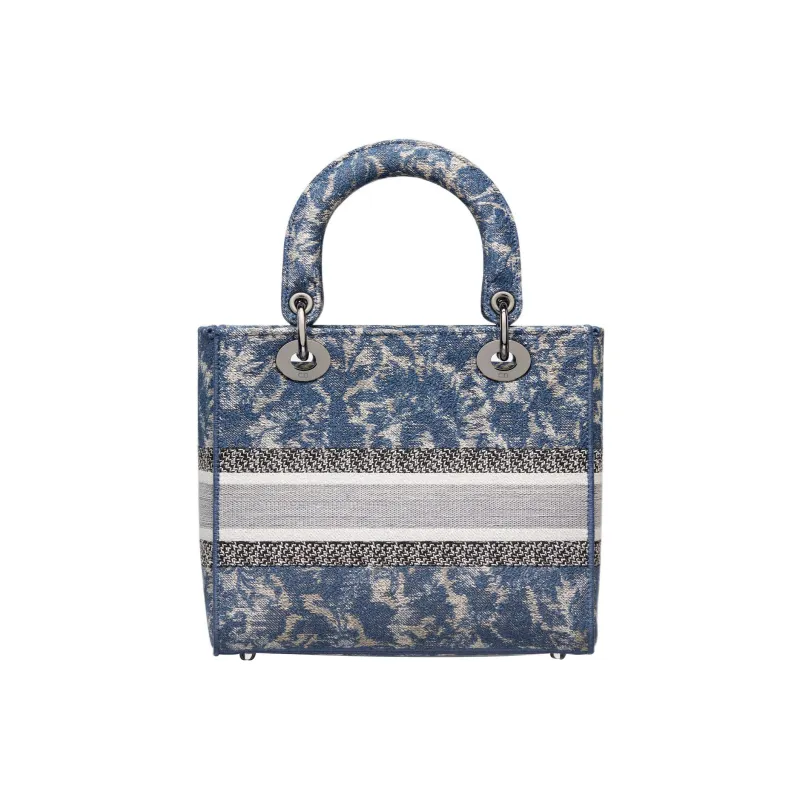 DIOR Lady D-Lite Embroidery Daisie Bag Tote Bag Shopping Bag Handbag Medium Size Women's Blue-1