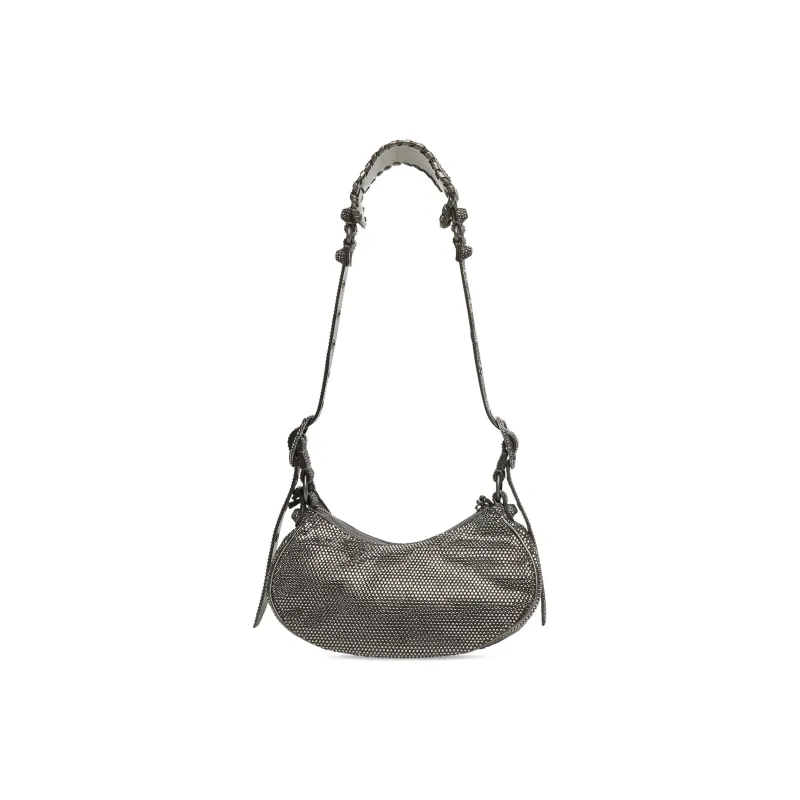 Balenciaga Le Cagole Shoulder Bag Xs Dark Grey Suede With Rhinestones-4