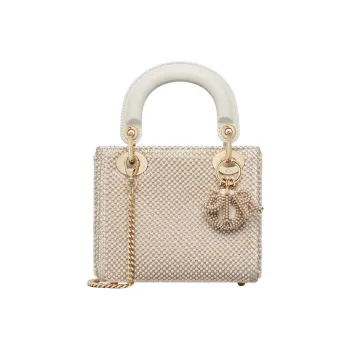 DIOR Lady Dior Beaded Embroidered Cow Leather Daisie Bag Shoulder Bag Crossbody Bag Handbag Mini Women's White
