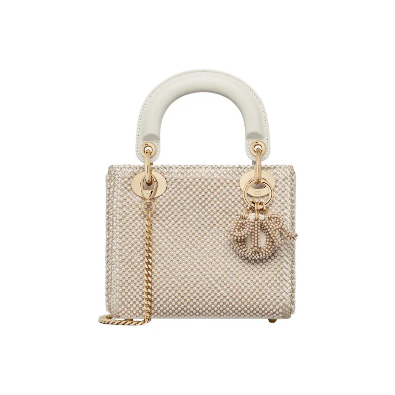 DIOR Lady Dior Beaded Embroidered Cow Leather Daisie Bag Shoulder Bag Crossbody Bag Handbag Mini Women's White-0