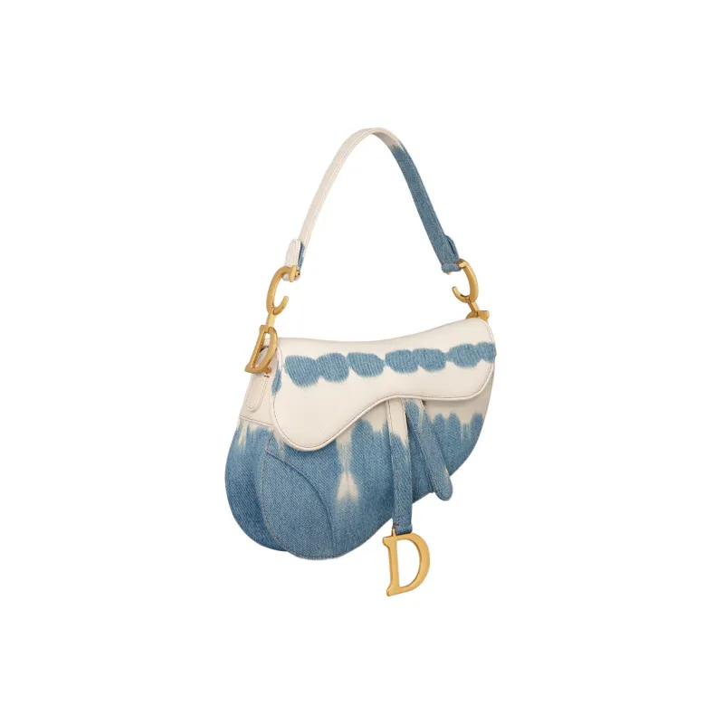 DIOR Denim Tie Dye Saddle Bag Shoulder Bag Crossbody Bag Handbag Women's Blue-1