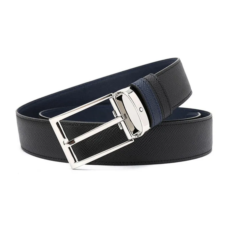 MONTBLANC Large Class Collection Business Double Sided Two Tone Dual Use Leather Belt Men's Black/Blue Width  3.5cm-1