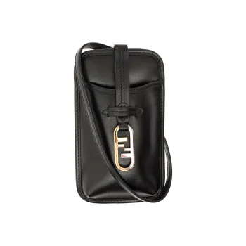 FENDI Cow Leather One Shoulder Crossbody Cell Phone Pouch Women's Black