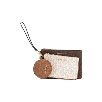 MICHAEL KORS Jet Set MK Clutch Coin Purse Women's Dark Brown/White