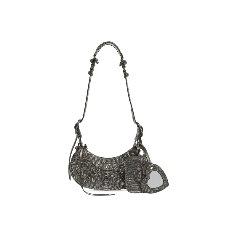 Balenciaga Le Cagole Shoulder Bag Xs Dark Grey Suede With Rhinestones-1