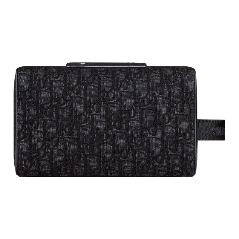 DIOR Lingot Fabric Cow Leather Patchwork Storage Bag Clutch Toiletry Bag Men's Black-2