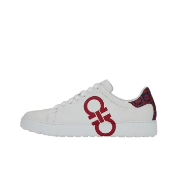 FERRAGAMO GANCINI Low Top Stylish Skateboarding Shoes Men's White Red