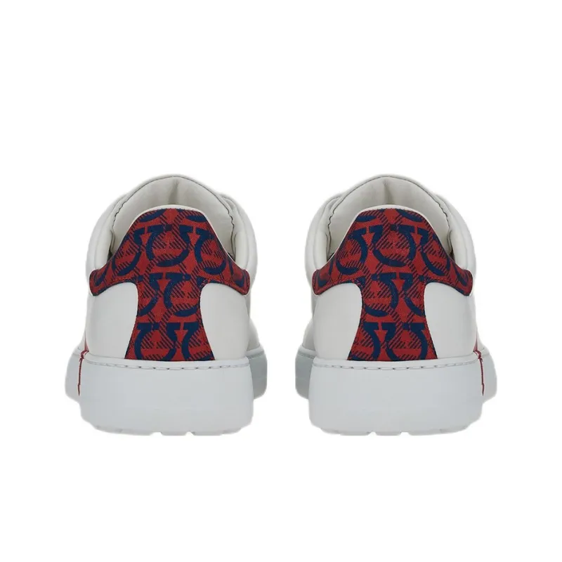 FERRAGAMO GANCINI Low Top Stylish Skateboarding Shoes Men's White Red-3
