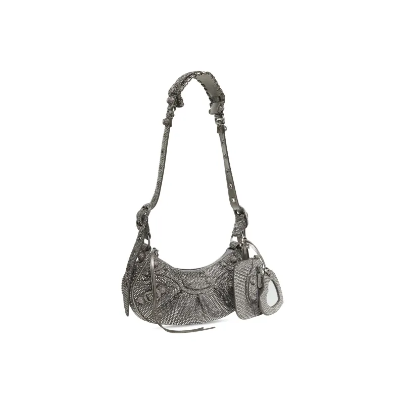 Balenciaga Le Cagole Shoulder Bag Xs Dark Grey Suede With Rhinestones-2