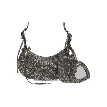 Balenciaga Le Cagole Shoulder Bag Xs Dark Grey Suede With Rhinestones