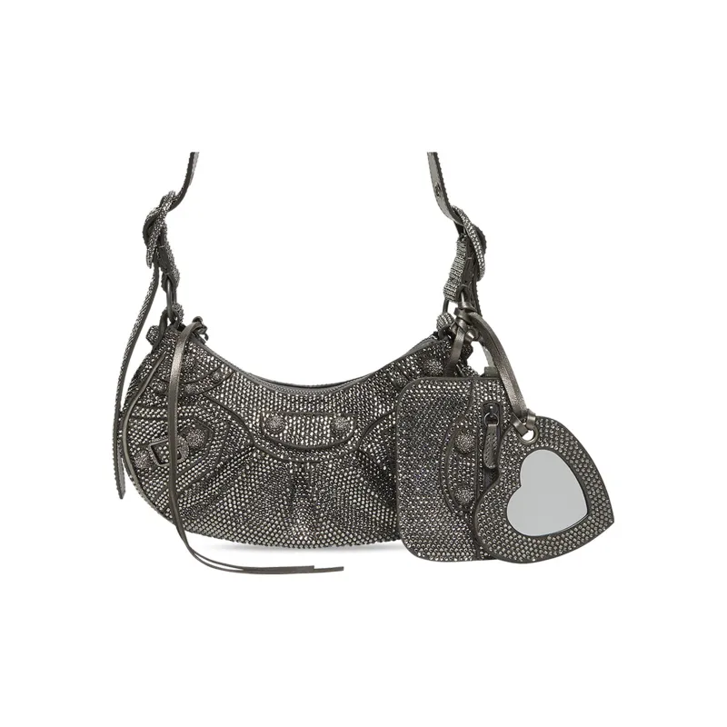 Balenciaga Le Cagole Shoulder Bag Xs Dark Grey Suede With Rhinestones-0