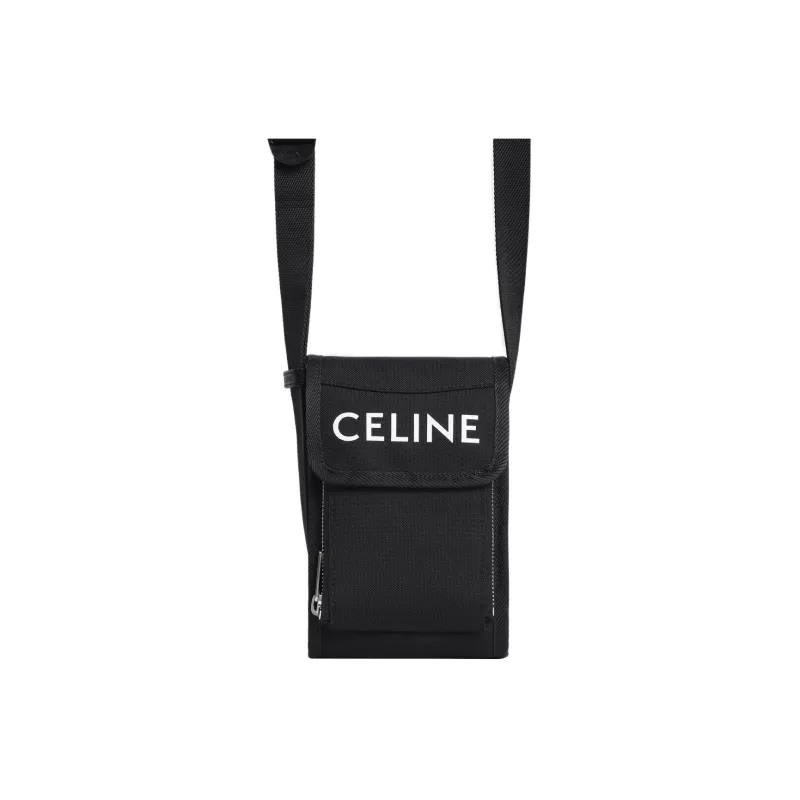 CELINE Fabric One Shoulder Crossbody Cell Phone Pouch Men's Black-3