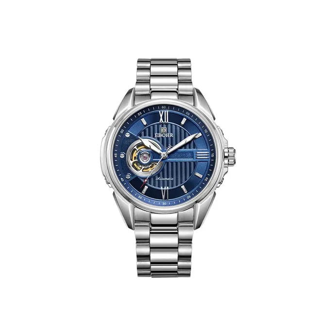 EBOHR Mechanical Movement Stainless Steel Strap Watch Men's Watches Blue Dial 17020111-0