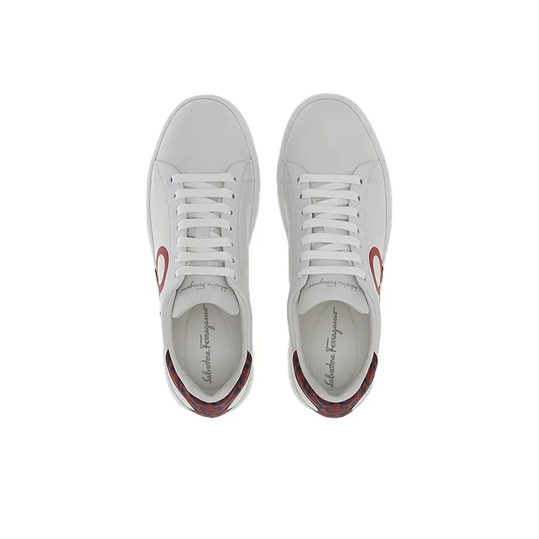 FERRAGAMO GANCINI Low Top Stylish Skateboarding Shoes Men's White Red-2