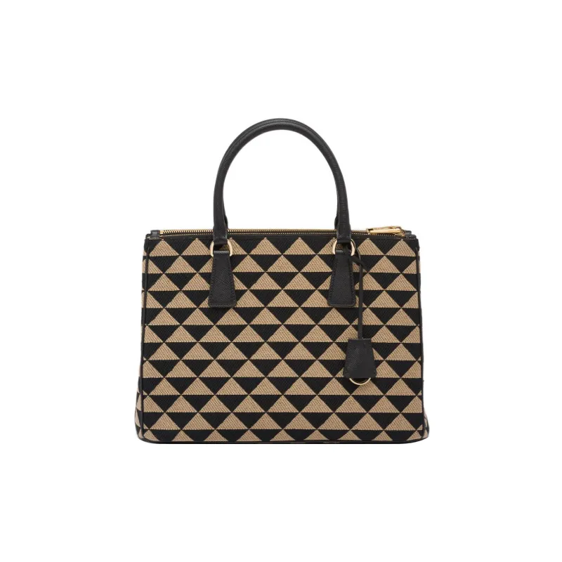 PRADA Saffiano Fabric With Leather Shoulder Bag Crossbody Bag Handbag Women's Black Beige Multicolor-2